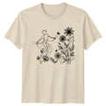 Ethereal Floral Line Art Figure Womens T-Shirt Botanical Nature Birthday Gift