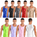Mens Smooth Glossy Tank Top Vest Stretchy T-Shirts Fitness Training Sportswear