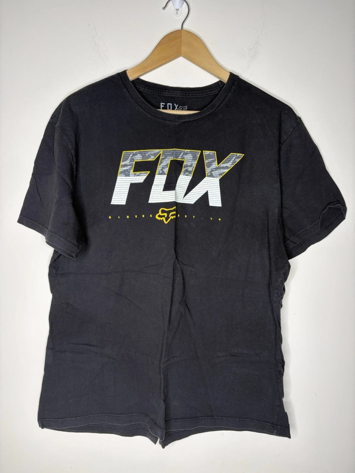 Fox Racing T Shirt Mens Size XL Slim Fit Active Moto Black Camo Stripe Logo