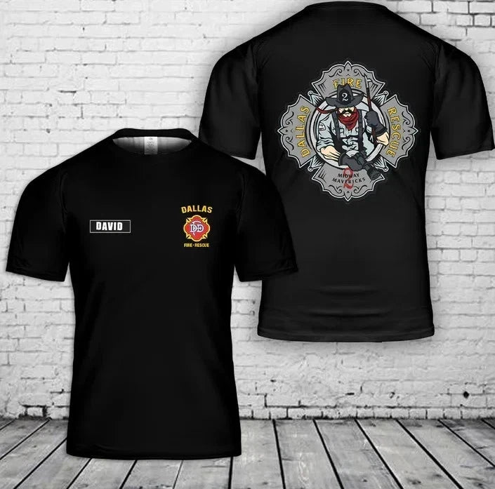 Custom Name Dallas Fire Rescue Fire Department Firefighter AOP 3D T-Shirt
