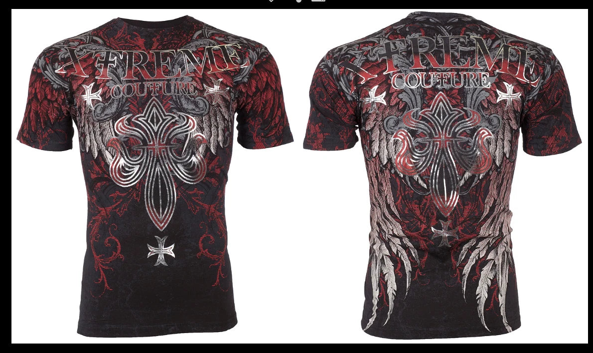 XTREME COUTURE by AFFLICTION Black BOLD CIPHER Short Sleeve Slim Fit T-shirt NWT