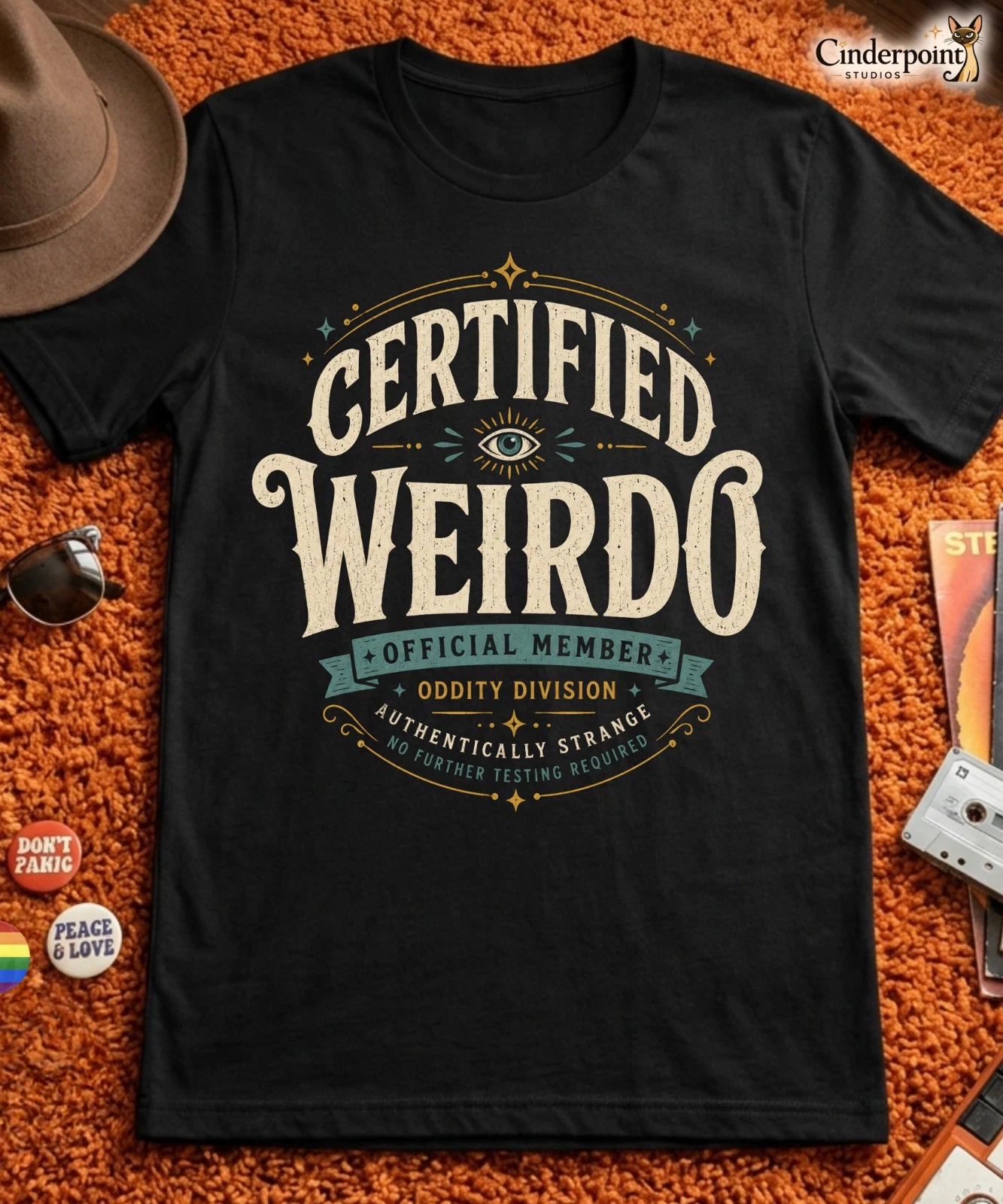 Certified Weirdo Shirt Oddity Division Funny Weird Pride Black Graphic Tee XS-5X