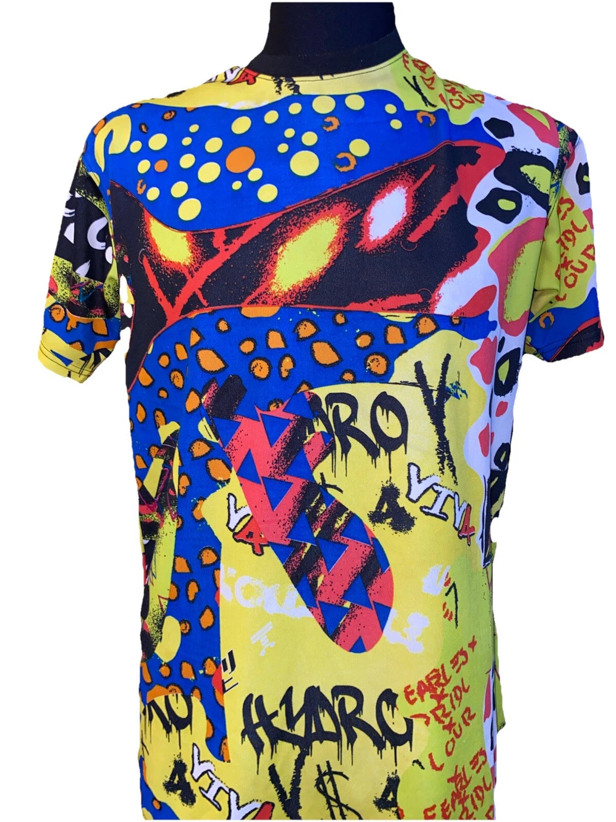 Royal Blue Label Graffiti T Shirt Colorful Print Urban Street Art Size M