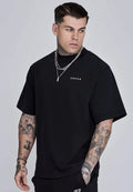 SikSilk Men's Crew Neck Drop Shoulder Oversized Graphic T-Shirt Tee Black