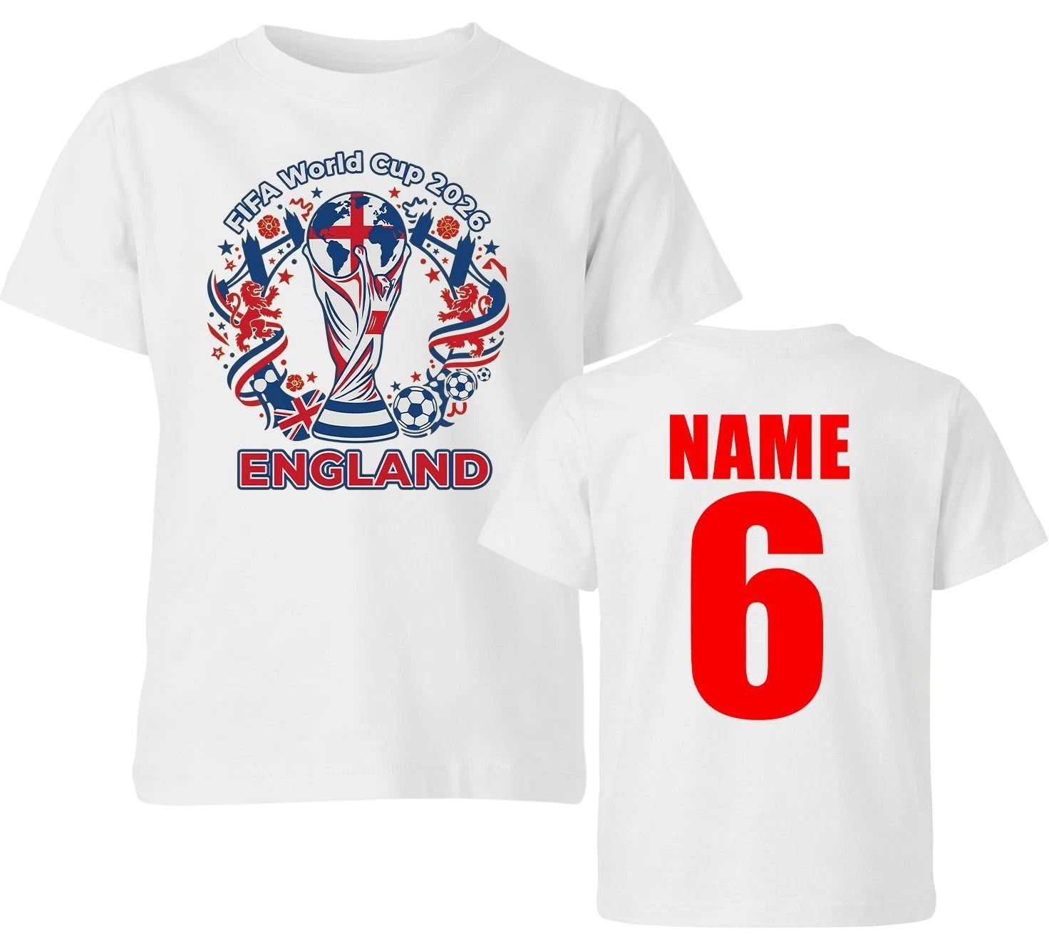 England World Cup 2026 Personalised Age and Name T Shirt Unisex Kids Boys Girls
