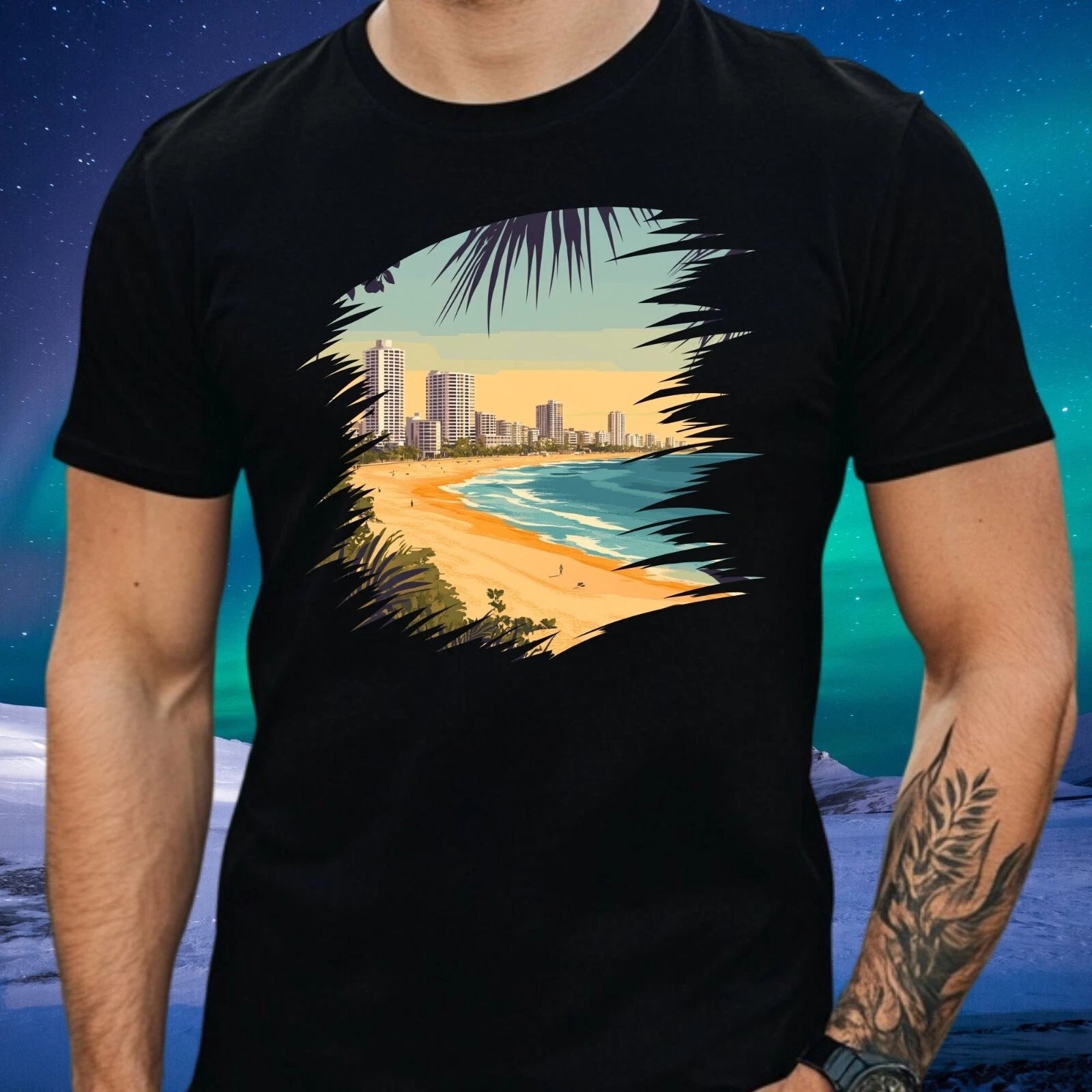 Mens Coolangatta Print Cotton Beach T-Shirt Size XS to 5XL