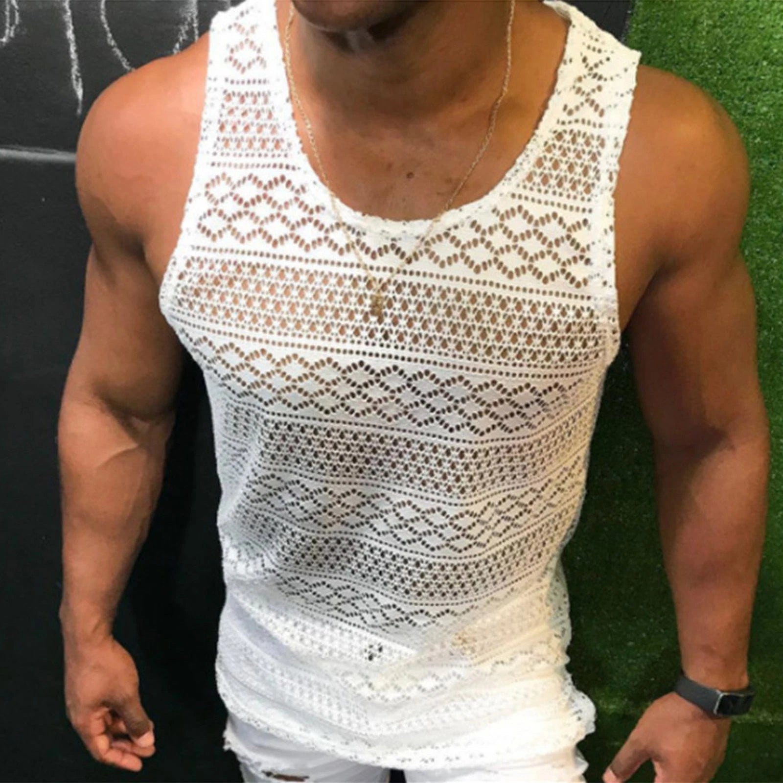 Men Lace Shirt Stylish Breathable Vest For Summer Casual Wear Recommended BUU