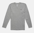 Psycho Bunny Men's Gray Solid Embroidered Bunny Logo V-Neck Long Sleeve T-Shirt