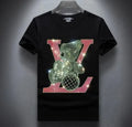 New Men Diamond Fashion Rhinestones Bear Short Sleeve Luxury Black T-Shirt