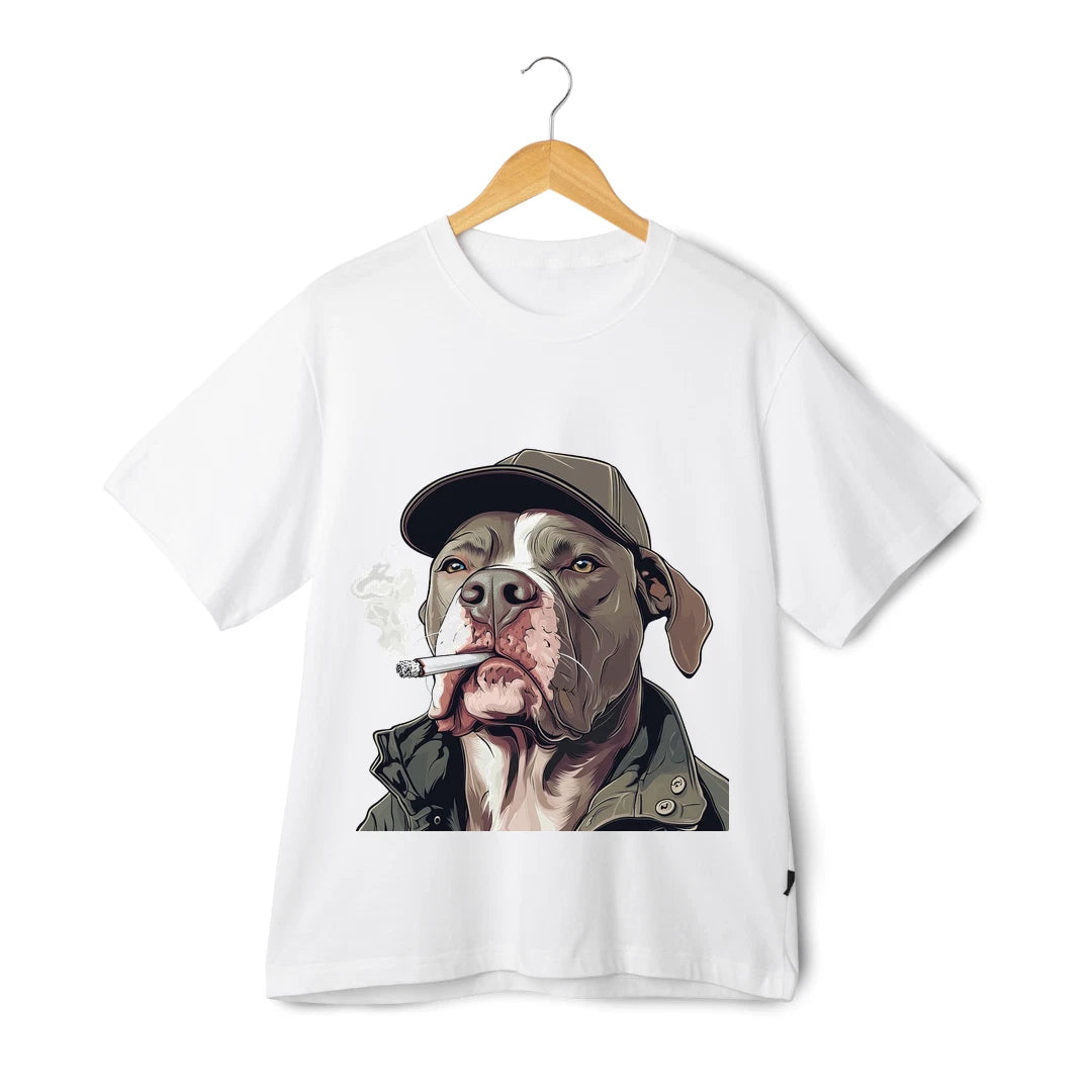 Smoking Dog T-Shirt - Unisex Funny Boxer Cartoon Street Style Graphic Tee