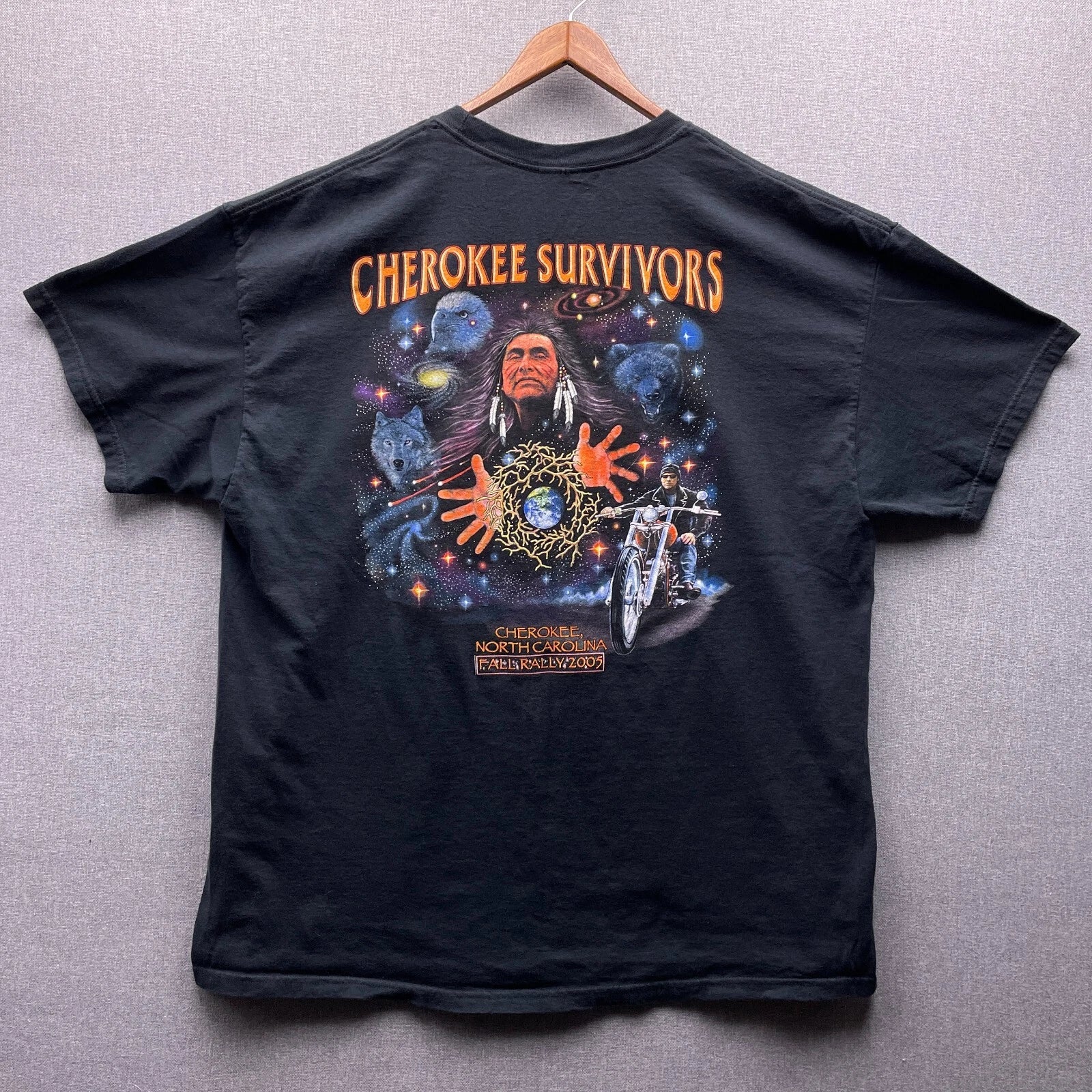 Cherokee Survivors T Shirt Mens 2XL North Carolina Biker Rally Tribal Galaxy Y2K