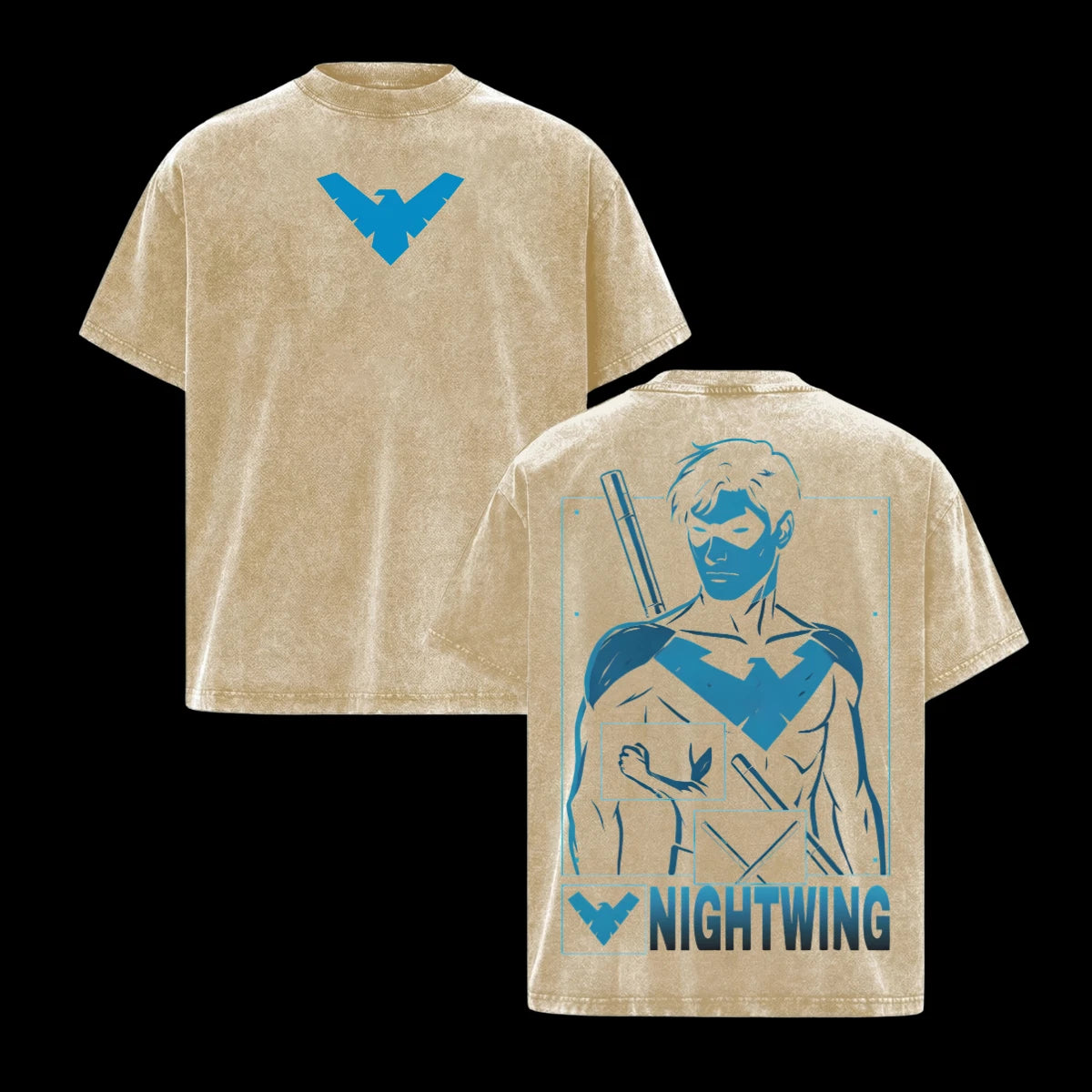 Nightwing DC Comics Shirt Streetwear Unisex Oversized Acid Wash Men Graphic Tee