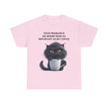 Grumpy Black Cat with Coffee T-Shirt | Funny Coffee Cat Tee