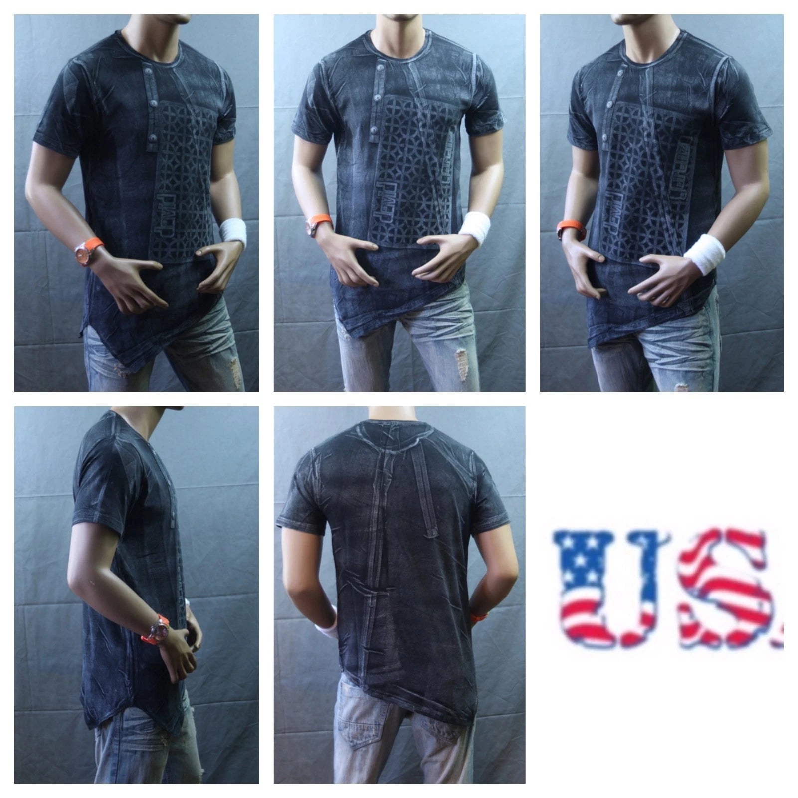 Mens Long T-Shirt Crew Extended Casual T Fashion Stylish Elongated Tee Black