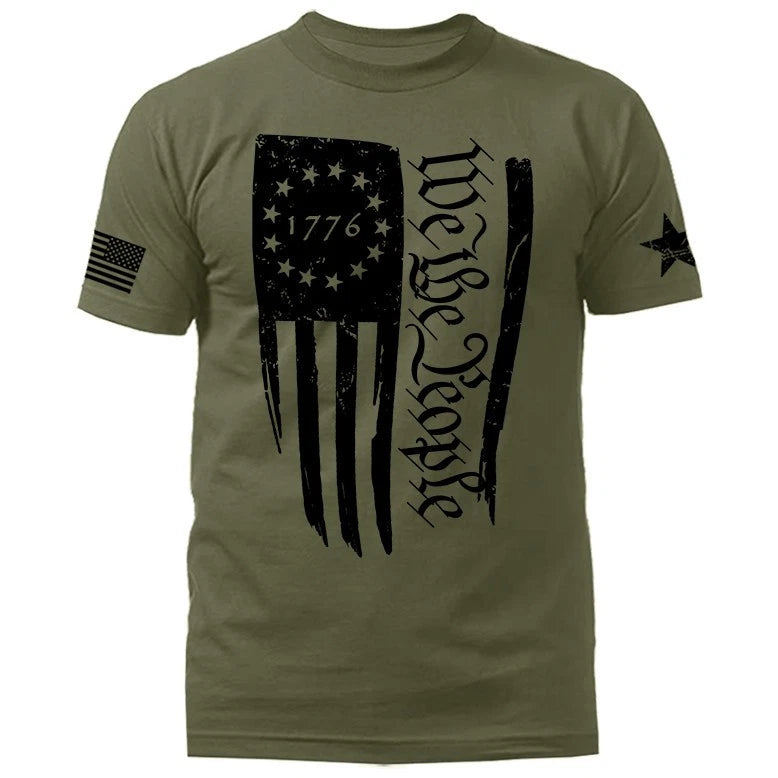 We The People Large Vertical US Flag American Pride Patriotic Graphic T-shirt