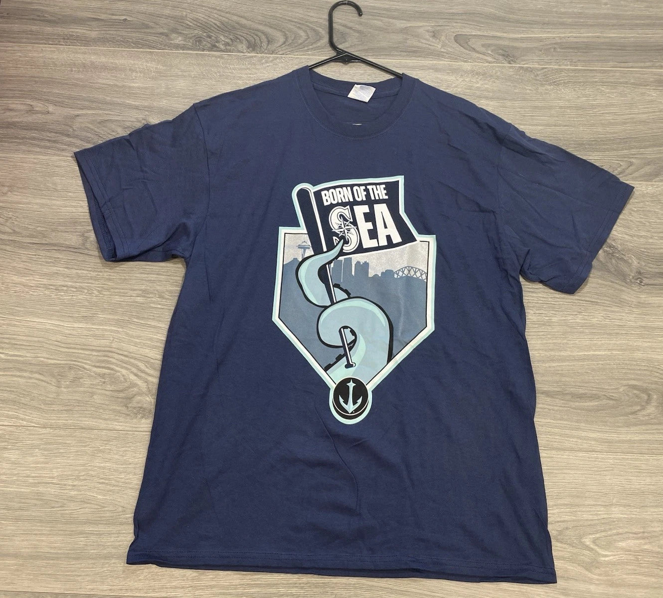 Seattle Mariners Kraken Combo Logo Shirt Blue Sz Lg Hockey Baseball