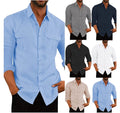 Linen Men's Shirt Double Pocket Long Sleeve Cotton Shirt Casual Vacation Summer