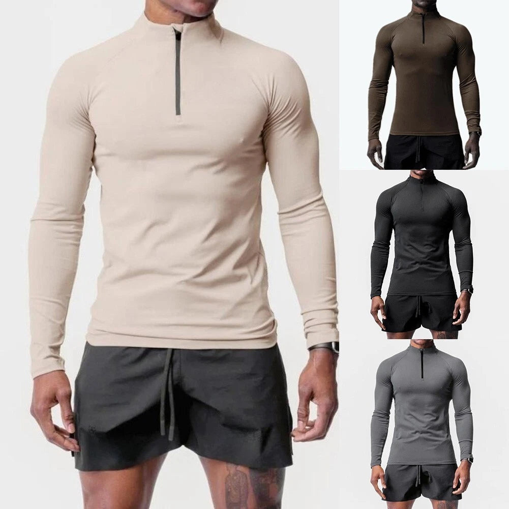 Slim Fit Muscle Men's Active Sports Gym Quick Drying Long Sleeve Tee Top