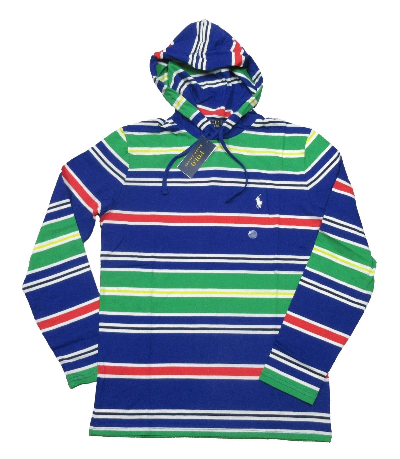 Polo Ralph Lauren Men's Blue Multi Stripe Jersey Hooded T-Shirt