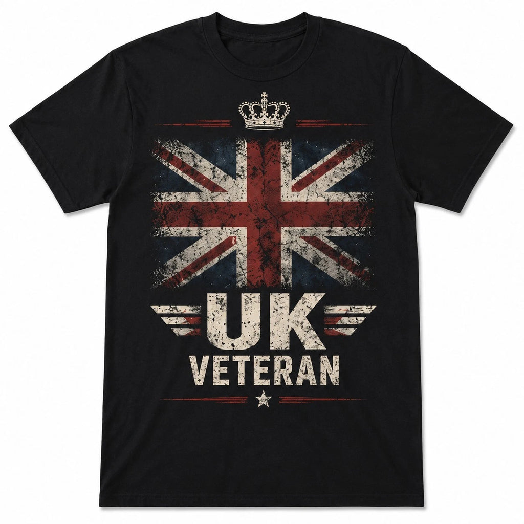 UK Veteran T-Shirt Proud To Serve British Military Union Jack Graphic Tee Black