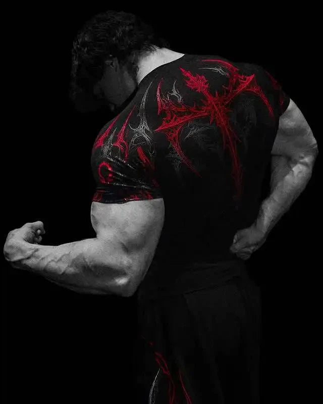 Gym Compression  Gothic Cross Graphic T Shirt Slim Fit Streetwear Y2K Mens XS-XL