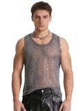 Men Top Silver Vest See-Through Tank Nightclub Sleeveless Edgy Clubwear Trendy