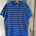 Polo Ralph Lauren Striped T-shirt Pony Logo 100% Cotton Slim Fit Mens L Blue