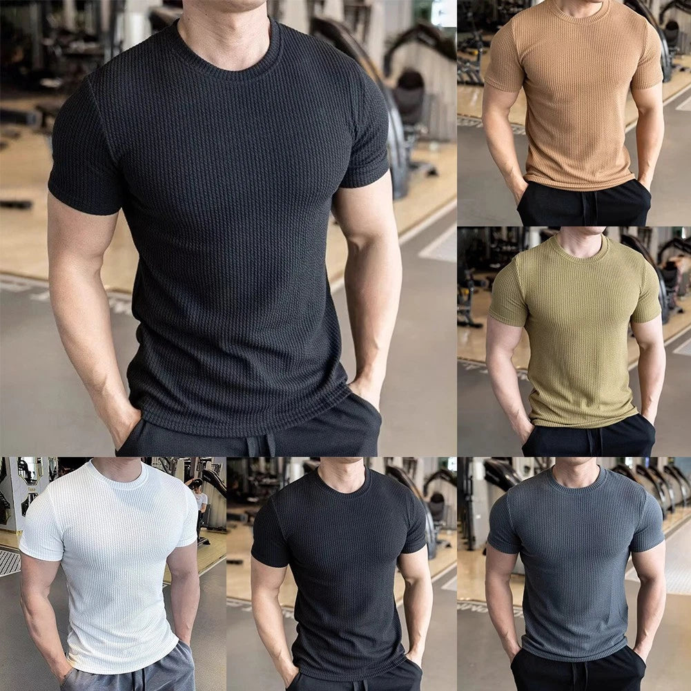 Tops for Men Slim Fit Crew Neck T Shirts featuring Elegant Jacquard Fabric