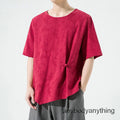 Mens Casual Chinese Cotton Linen Blend Tops Summer Hanfu Short Sleeve Loose Tee