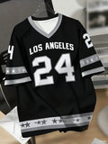 LA NO.24 Print V-Neck T-Shirt Men/Women Summer Baseball Jersey Sport Graphic Tee