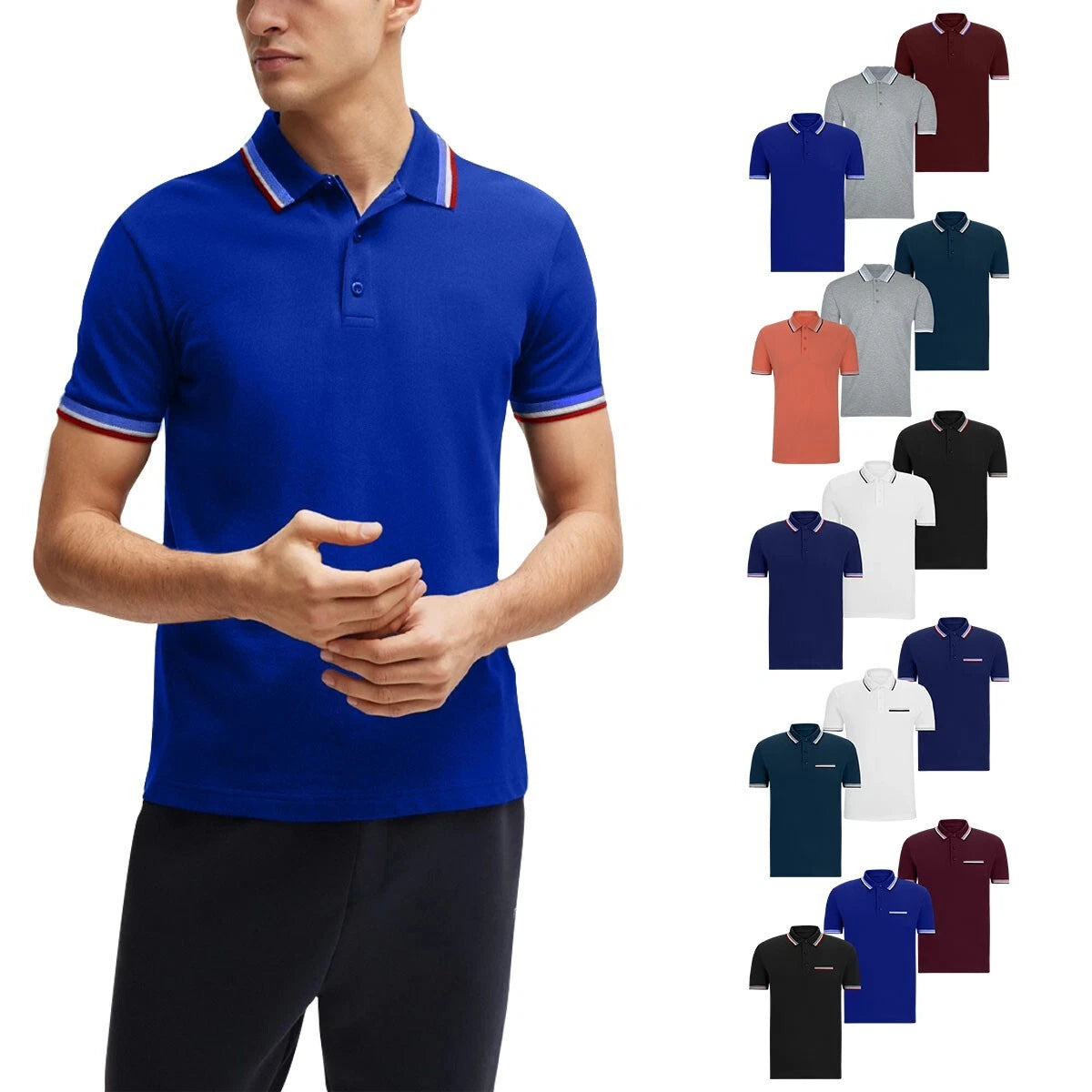 Mens Polo 3/4Pack Pique Tipping Premium Work Short Sleeve T-Shirt Casual top tee