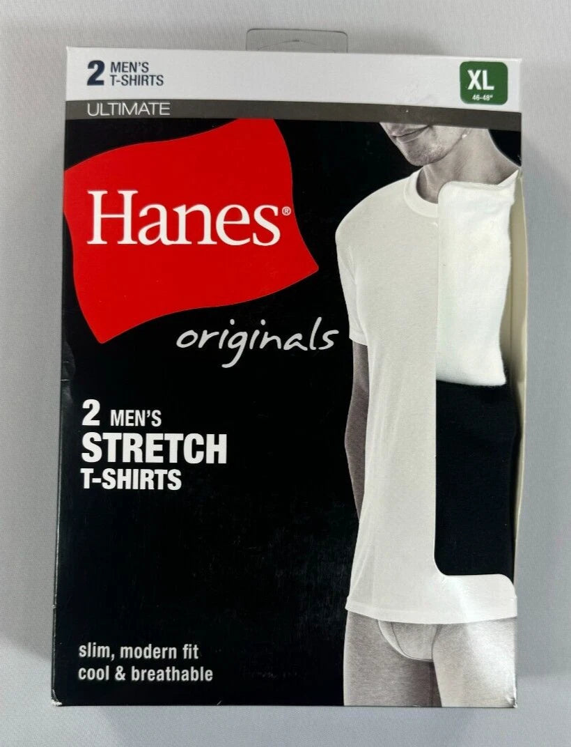 Men's Hanes Ultimate Stretch Slim Modern Fit 2 Pack Crew Neck T-Shirts