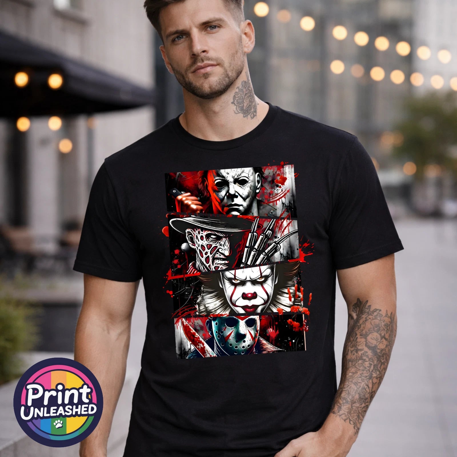 Classic Horror Movie Graphic T-Shirt Black Jason Freddy IT Michael Myers Tee