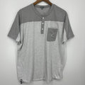 LRG T-Shirt Men's Size 2XL Gray Henley Button Pocket Logo Short Sleeve Vtg Y2K