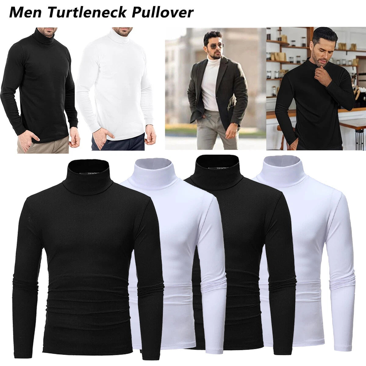 Men Pullover Turtle Neck T-shirt  Slim Fit Tops Warm Winter Long Sleeve Shirts