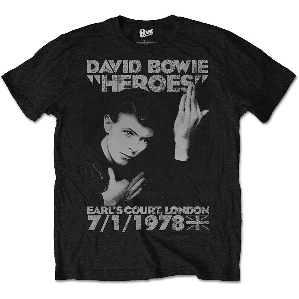 David Bowie T-Shirt Heroes Earl Court Official New Black