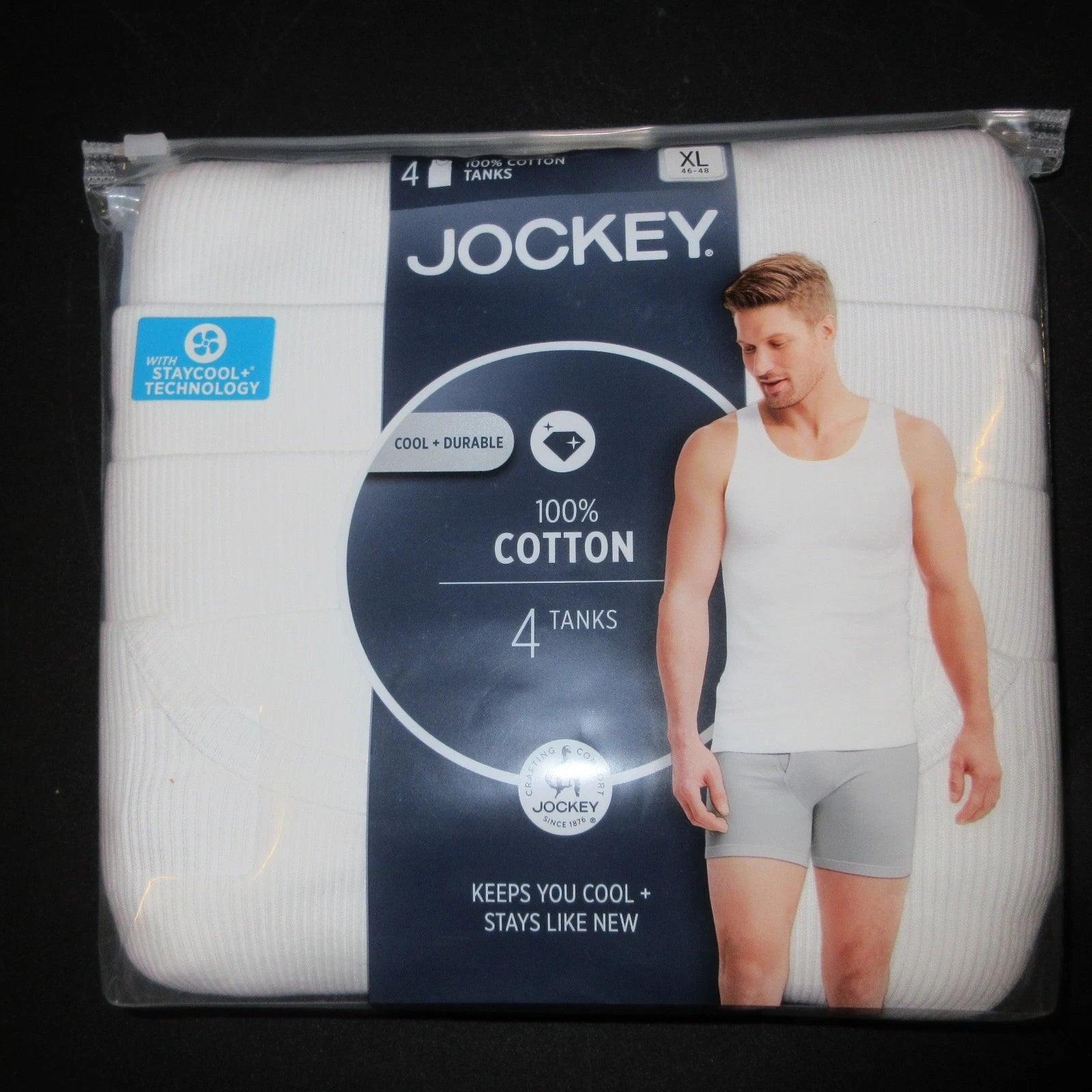 New Jockey 4 Pack Men's Stay Cool Cotton Tanks Size Extra Large XL White
