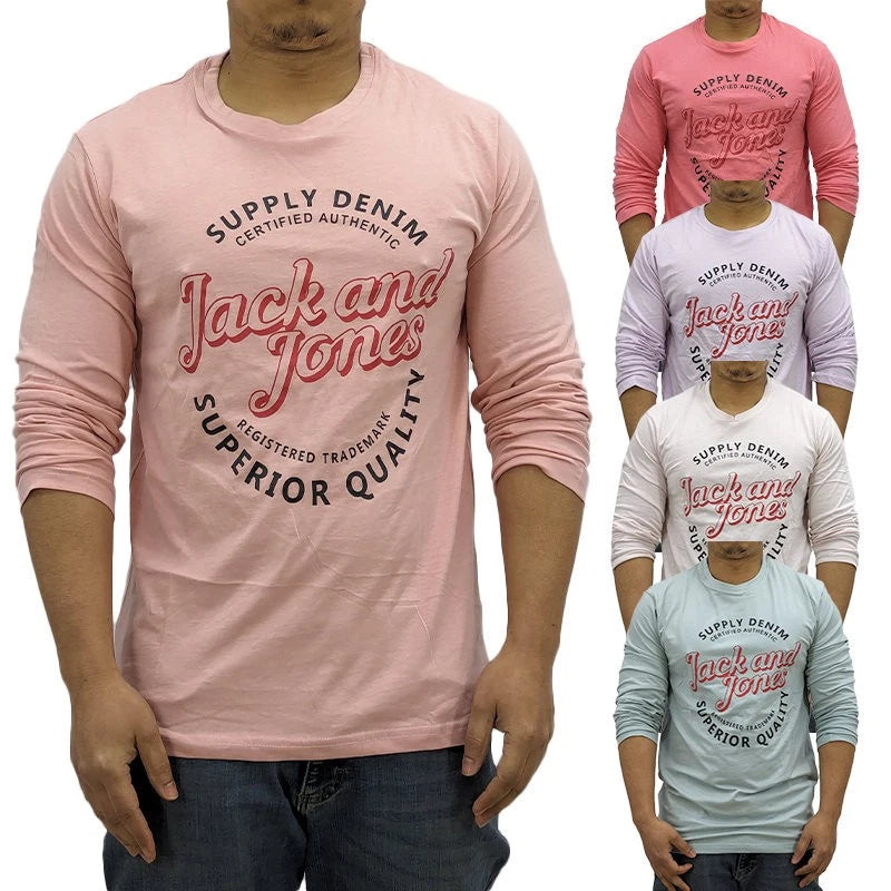 Jack & Jones Mens Long Sleeve T Shirts Casual Cotton Tees Slim Fit Crew Neck Top
