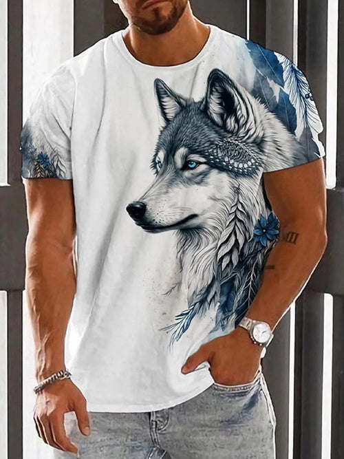 3D Printed Wolf Pattern Men's T-Shirt - Summer Outdoor Casual Short Sleeve