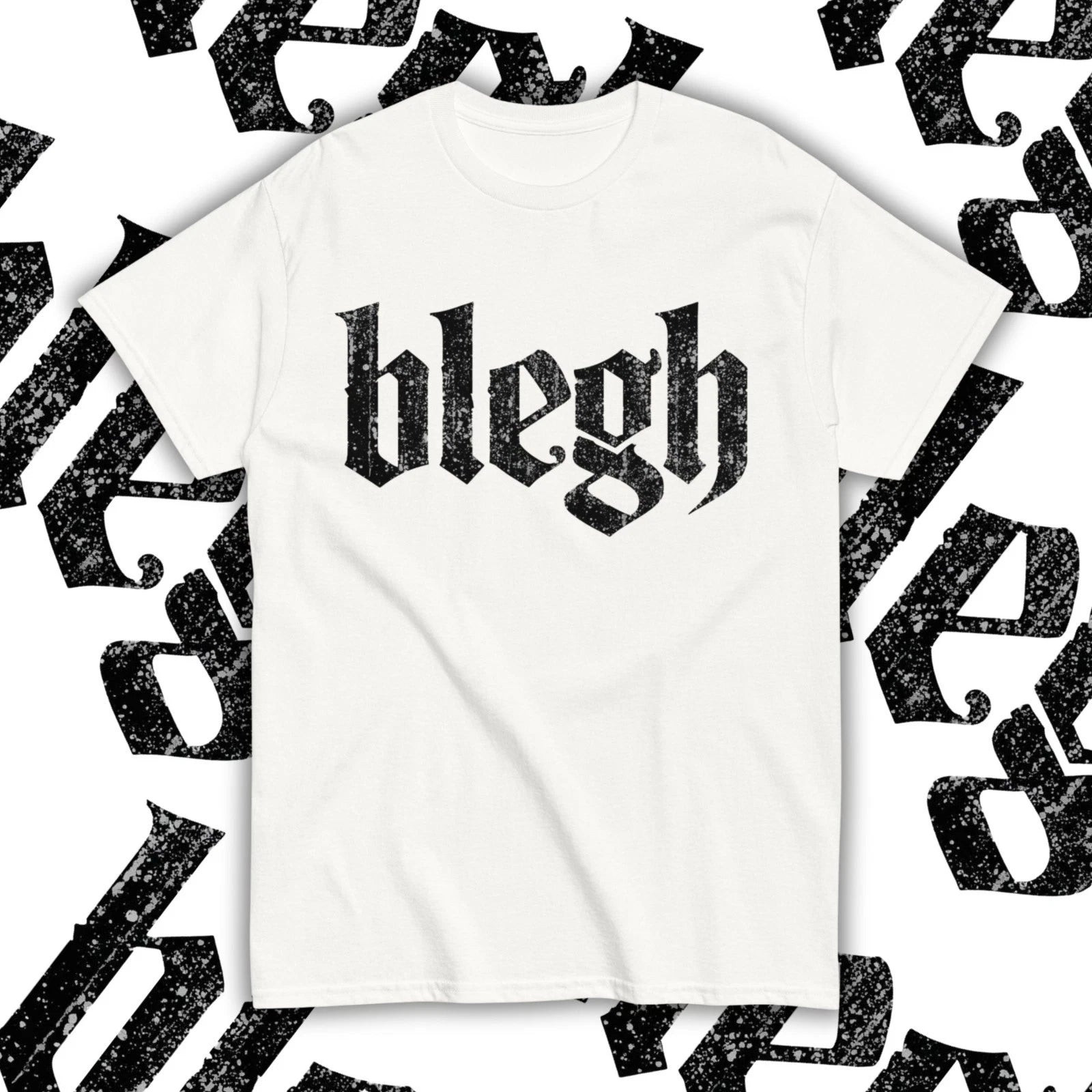 Blegh Modern Metalcore T-Shirt in White, For All Metalheads and Concert Moshpits