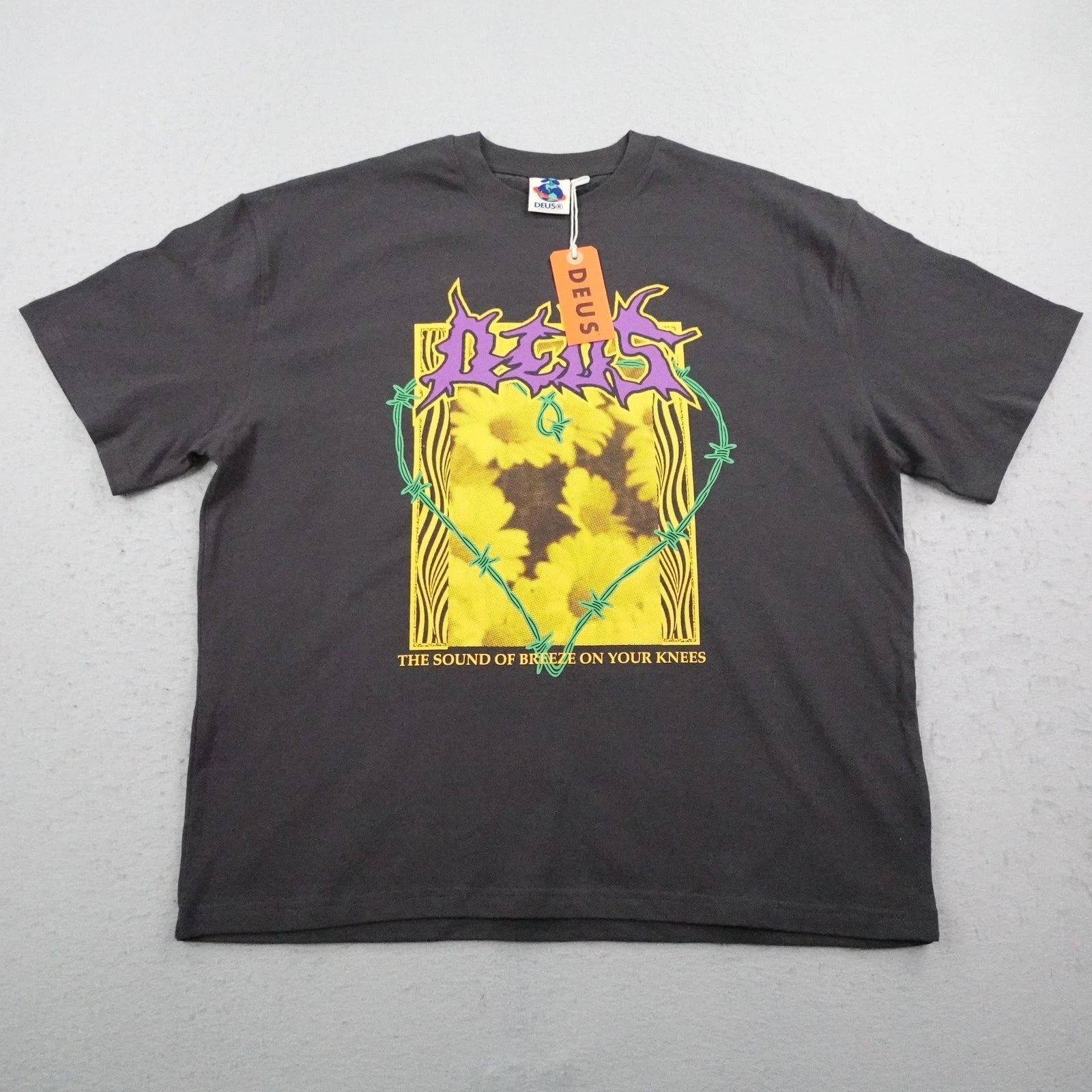 Deus Ex Machina Shirt Mens Medium Gray Breeze Tee Oversized Records Graphic NEW