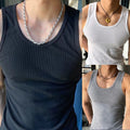 Stylish Grey Sports Vest Top with Vertical Stripe Design for Men's Fitness