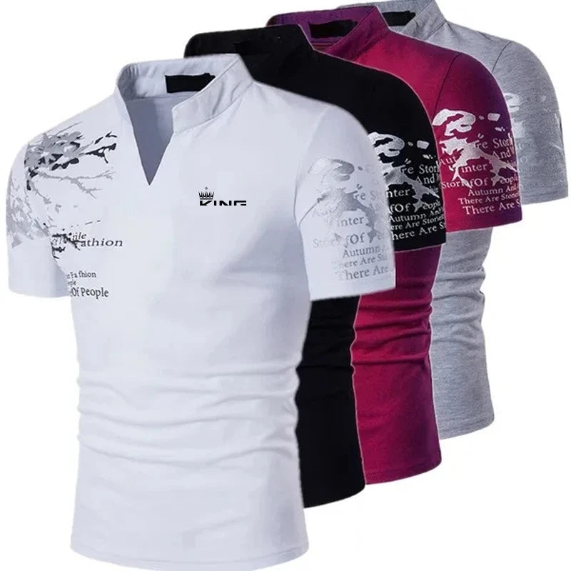 Men's Polo Shirt Golf Shirt Graphic Prints V Neck Outdoor Street Short Sleeves T