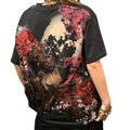 Mens T-Shirt Japanese Pattern Embroidery Beast Bear Floral Black White Unisex