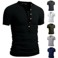 Mens Casual Slim Fit V Neck T-Shirt Muscle Tee Tops Short Sleeve Button Blouse &