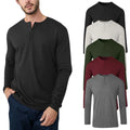 Mens Henley Long Sleeve Jersey Plain T-shirt Grandad Neck Top Causal by River Rd