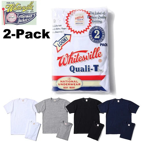 WHITESVILLE T-SHIRT WV73544 2-PACK White Black Gray Navy Toyo 100% Cotton M L XL