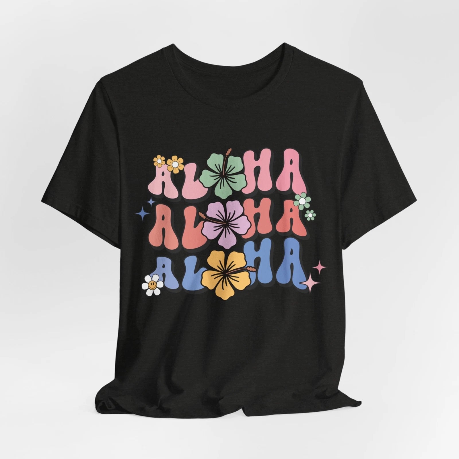 Unisex Size Aloha Hibiscus 70s 80s Retro Groovy Vacation Hawaiian Women T-Shirt