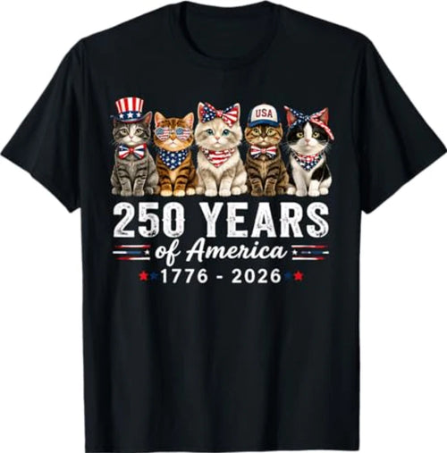 250 Years of America Cats Patriotic Cat Lover T-Shirt