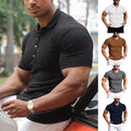 Men Summer Ribbed Muscle Stretch Slim Fit Short Sleeve Shirt Collar Casual Top